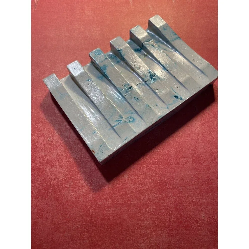 Handmade Soap Dish Cement Soap Holdr Bathroom Kitchen Self Draining Teal Swirl